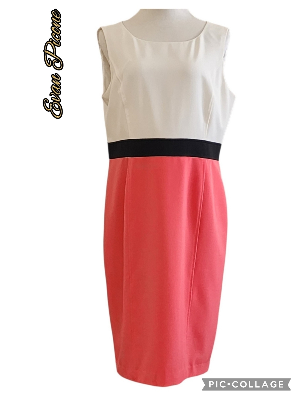 Evan Picone Black Label coral, cream & black colorblock midi dress size 16 - Picture 16 of 16